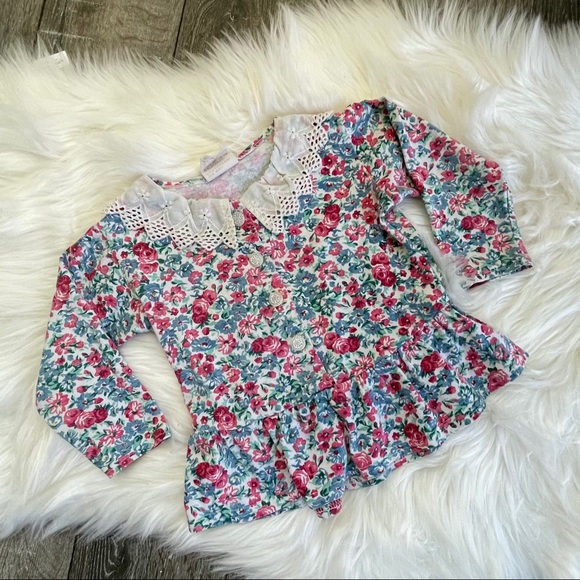 Vintage girl floral blouse lace peplum USA prairie